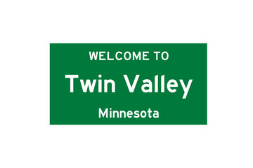 Twin Valley, Minnesota, USA. City limit sign on transparent background. 