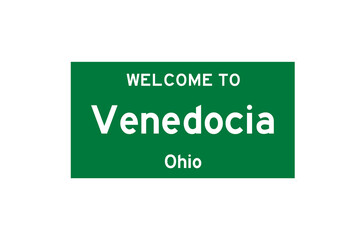 Venedocia, Ohio, USA. City limit sign on transparent background. 