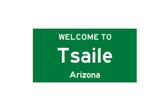 Tsaile, Arizona, USA. City limit sign on transparent background. 