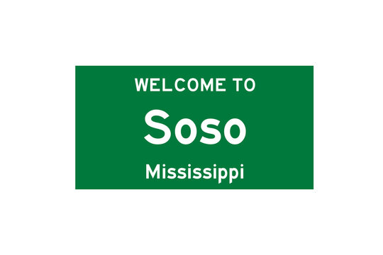 Soso, Mississippi, USA. City limit sign on transparent background. 