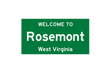Rosemont, West Virginia, USA. City limit sign on transparent background. 
