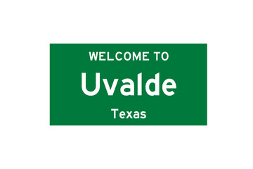 Uvalde, Texas, USA. City limit sign on transparent background. 