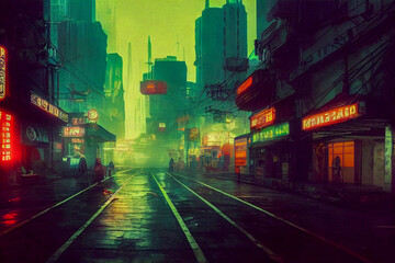 Cyberpunk futuristic city illustration