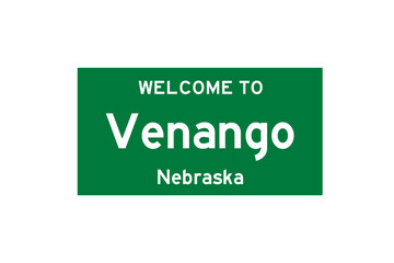 Venango, Nebraska, USA. City limit sign on transparent background. 
