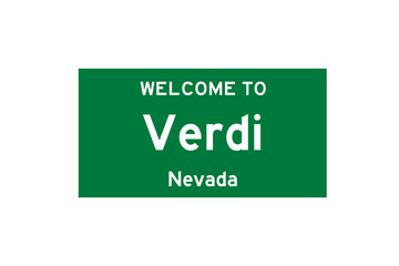 Verdi, Nevada, USA. City limit sign on transparent background. 