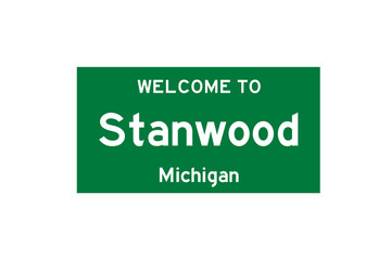 Stanwood, Michigan, USA. City limit sign on transparent background. 