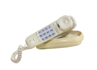 Old landline phone with neck holder attachment isolated.