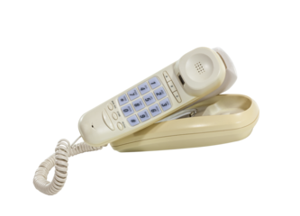 Old landline phone with neck holder attachment isolated.