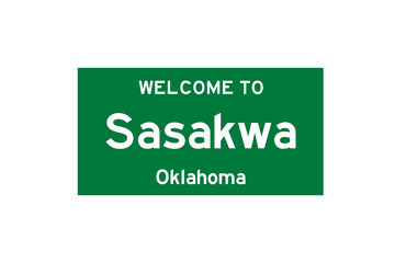 Sasakwa, Oklahoma, USA. City limit sign on transparent background. 