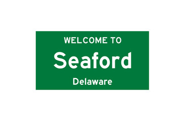Seaford, Delaware, USA. City limit sign on transparent background. 