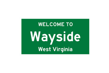 Wayside, West Virginia, USA. City limit sign on transparent background. 