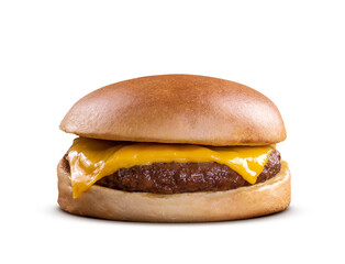 delicious fast food cheeseburger isolated on transparent background - obrazy, fototapety, plakaty