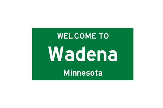 Wadena, Minnesota, USA. City limit sign on transparent background. 