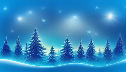 Obraz premium Christmas Illustration Background for Poster and Projects, Scene consisting of Pine forest at night in Stars || Computer Generated