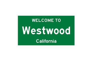 Westwood, California, USA. City limit sign on transparent background. 