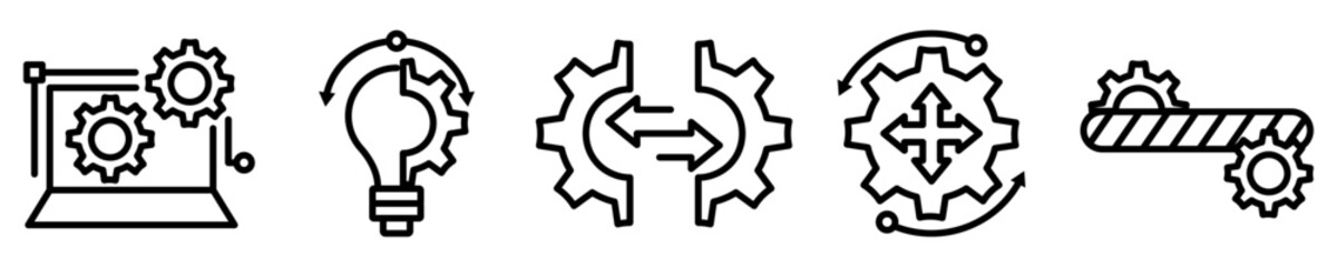 Conjunto de iconos de trabajo de optimización. Ilustración vectorial