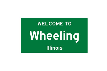 Wheeling, Illinois, USA. City limit sign on transparent background.  - obrazy, fototapety, plakaty