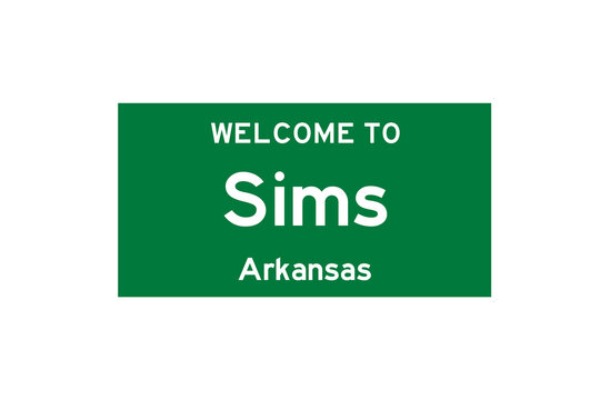 Sims, Arkansas, USA. City limit sign on transparent background. 