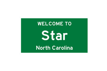 Star, North Carolina, USA. City limit sign on transparent background. 