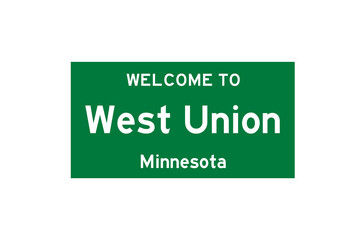 West Union, Minnesota, USA. City limit sign on transparent background. 