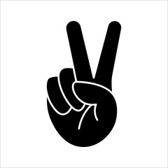 Hand gesture V sign for victory or peace line icon. Vector illustration on white background.