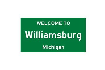 Williamsburg, Michigan, USA. City limit sign on transparent background. 
