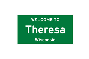 Theresa, Wisconsin, USA. City limit sign on transparent background. 