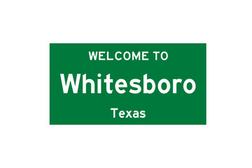 Whitesboro, Texas, USA. City limit sign on transparent background. 