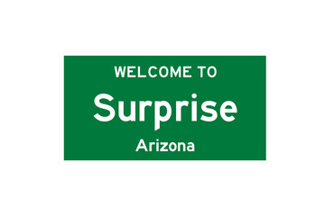 Surprise, Arizona, USA. City limit sign on transparent background. 