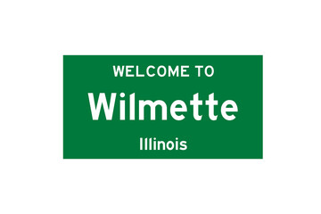 Wilmette, Illinois, USA. City limit sign on transparent background. 