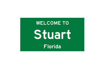 Stuart, Florida, USA. City limit sign on transparent background.  - obrazy, fototapety, plakaty