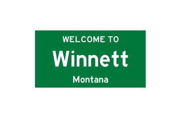 Winnett, Montana, USA. City limit sign on transparent background. 