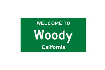 Woody, California, USA. City limit sign on transparent background. 