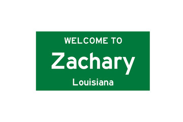 Zachary, Louisiana, USA. City limit sign on transparent background. 