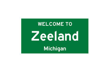 Zeeland, Michigan, USA. City limit sign on transparent background. 