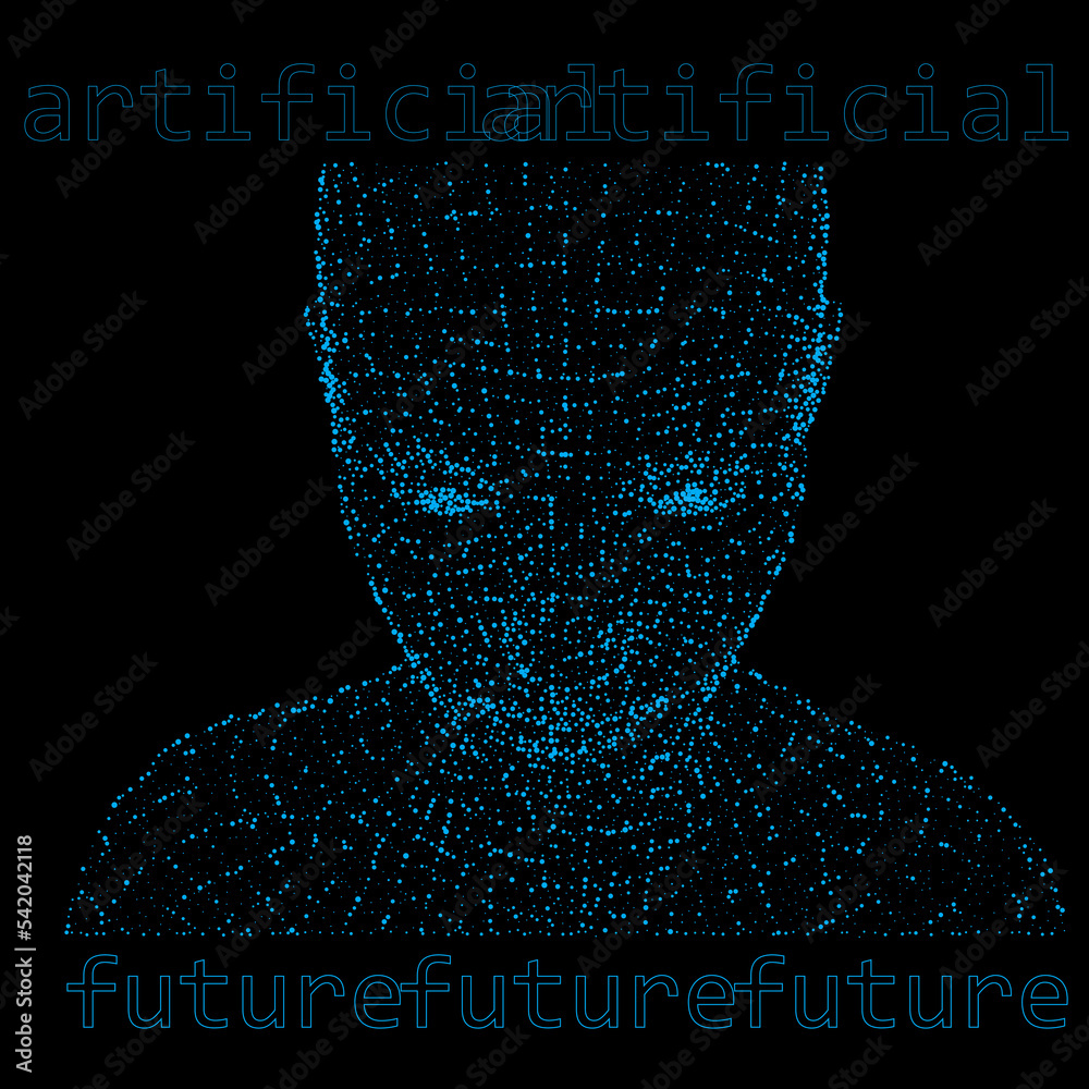 Poster 3d vector illustration of the human face. conceptual image of the artificial intelligence.