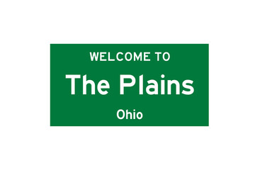 The Plains, Ohio, USA. City limit sign on transparent background. 