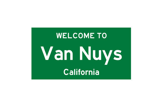 Van Nuys, California, USA. City limit sign on transparent background. 