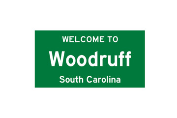 Woodruff, South Carolina, USA. City limit sign on transparent background. 