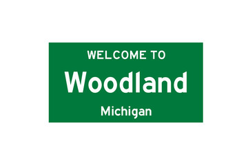 Woodland, Michigan, USA. City limit sign on transparent background. 