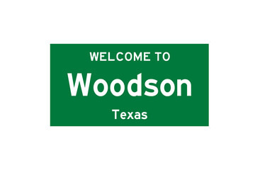 Woodson, Texas, USA. City limit sign on transparent background. 