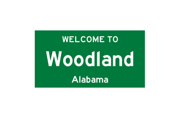 Woodland, Alabama, USA. City limit sign on transparent background. 