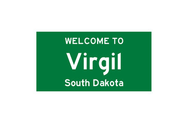 Virgil, South Dakota, USA. City limit sign on transparent background. 