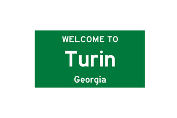 Turin, Georgia, USA. City limit sign on transparent background. 