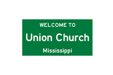 Union Church, Mississippi, USA. City limit sign on transparent background. 