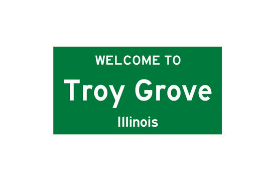 Troy Grove, Illinois, USA. City Limit Sign On Transparent Background. 