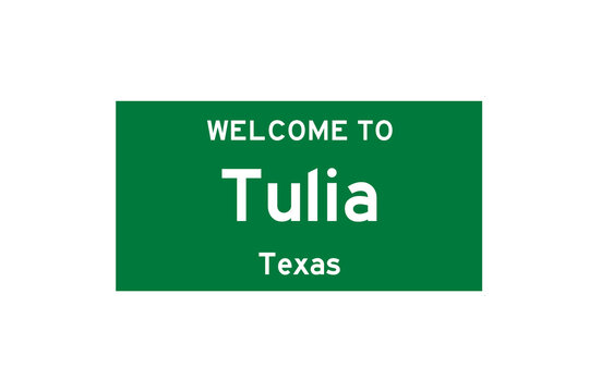 Tulia, Texas, USA. City limit sign on transparent background. 