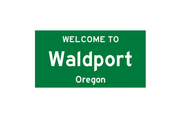 Waldport, Oregon, USA. City limit sign on transparent background. 