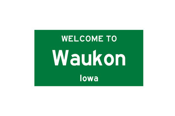 Waukon, Iowa, USA. City limit sign on transparent background. 