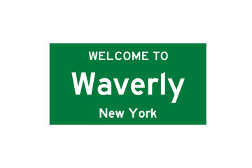 Waverly, New York, USA. City limit sign on transparent background. 